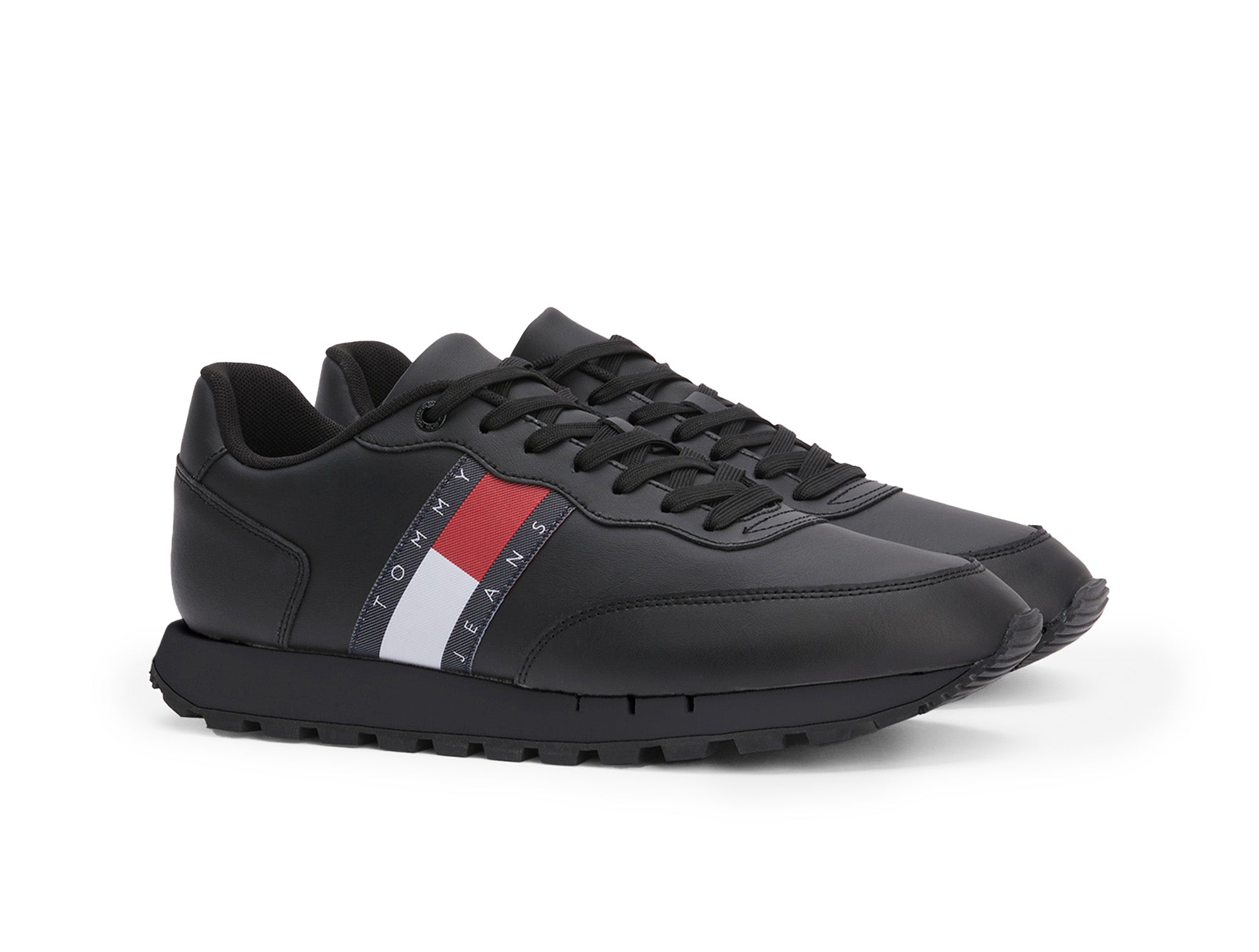 Zapatilla Tommy Leather Runner Cuero Hombre Mono Negro